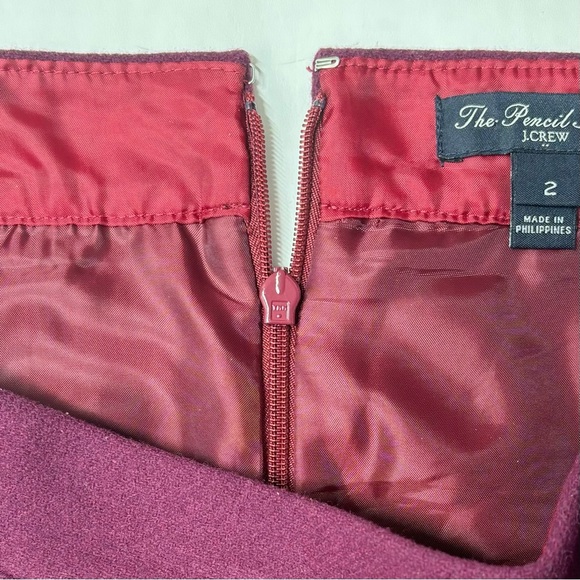 J. Crew Wool Blend The Pencil Skirt Straight Burgundy Wine Red Size 2 - Picture 12 of 17